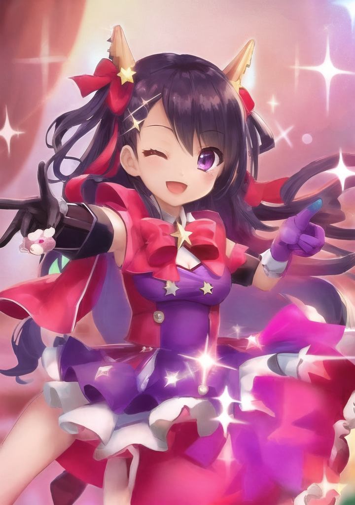 20230412-103914-016690-1-star _ symbol_ 1girl long hair star hair ornament gloves pointing solo open mouth microphone one eye closed sparkle pointing