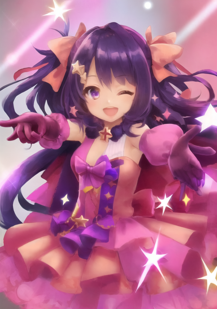 20230412-103940-436680-2-star _ symbol_ 1girl long hair star hair ornament gloves pointing solo open mouth microphone one eye closed sparkle pointing