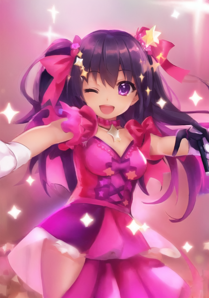 20230412-104033-280893-3-star _ symbol_ 1girl long hair star hair ornament gloves pointing solo open mouth microphone one eye closed sparkle pointing