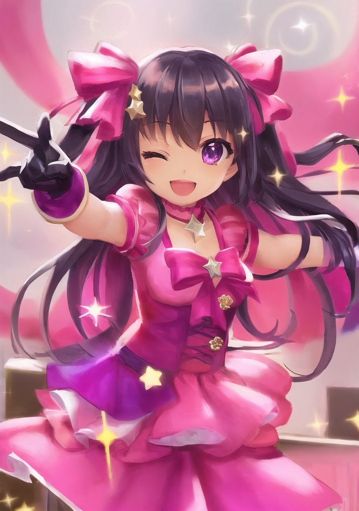 20230412-104042-592634-3-star _ symbol_ 1girl long hair star hair ornament gloves pointing solo open mouth microphone one eye closed sparkle pointing