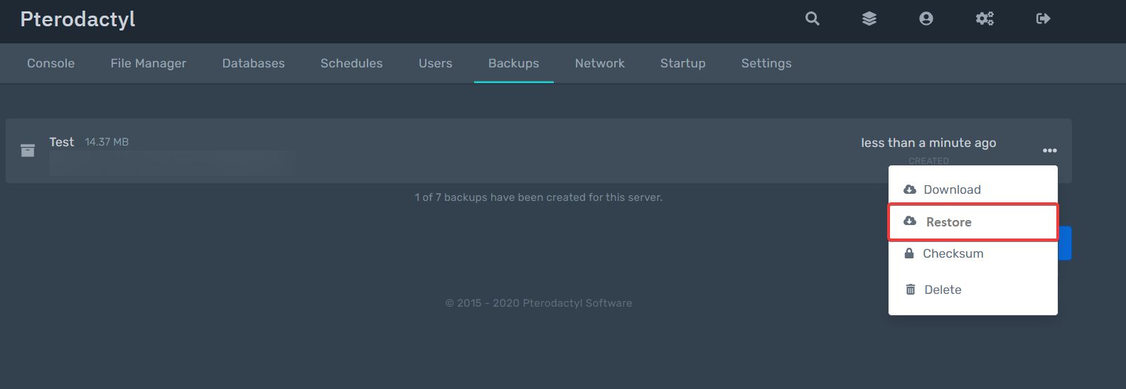 Button to restore the backup · Issue #2579 · pterodactyl/panel · GitHub