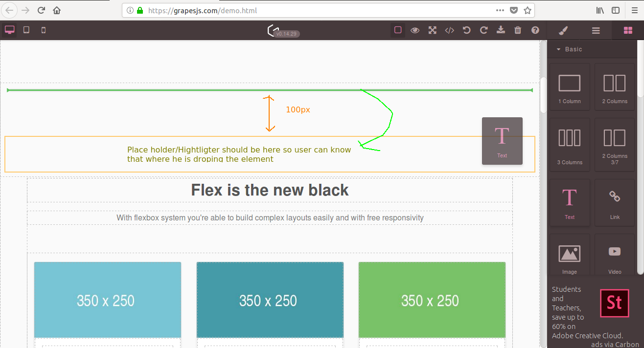 Drag placeholder Highlighter Postion · Issue 1410 · GrapesJS/grapesjs
