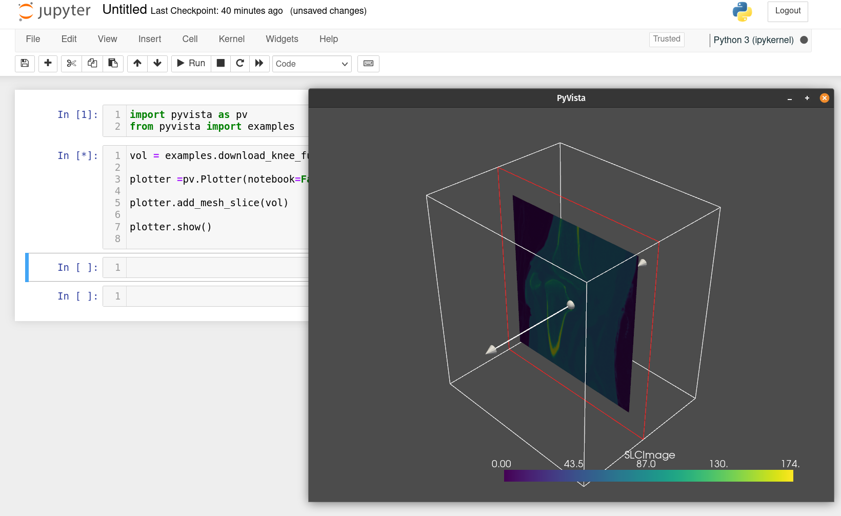 Kernel dead when running a second time plotter.add_mesh_slice with ...