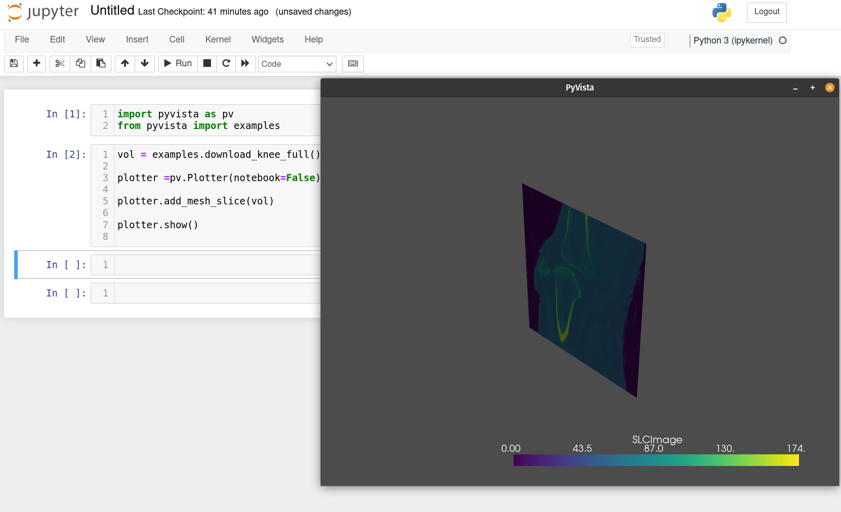 Kernel dead when running a second time plotter.add_mesh_slice with ...