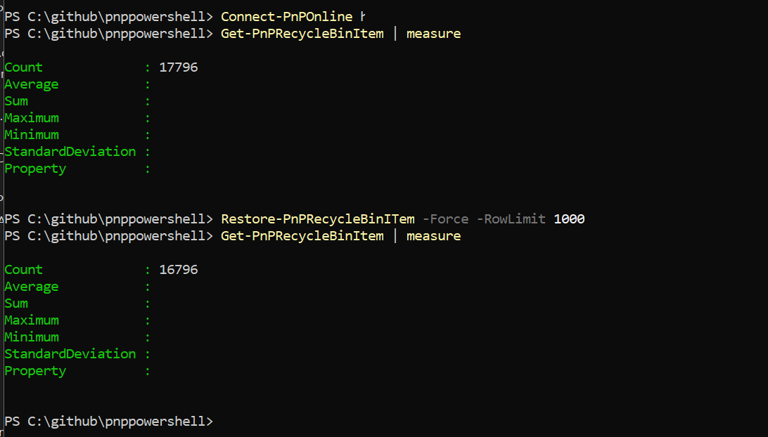 [BUG] RestorePnPRecycleBinItem RowLimit parameter appears to be