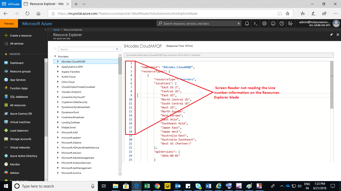 [Screen Reader Hubs Resources Explorer] Screen Reader is not reading the Line number