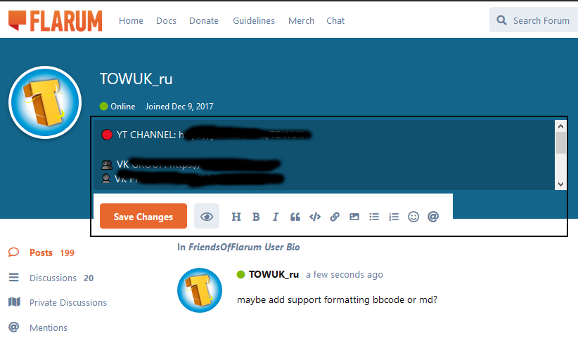 formatting support · Issue #37 · FriendsOfFlarum/user-bio · GitHub