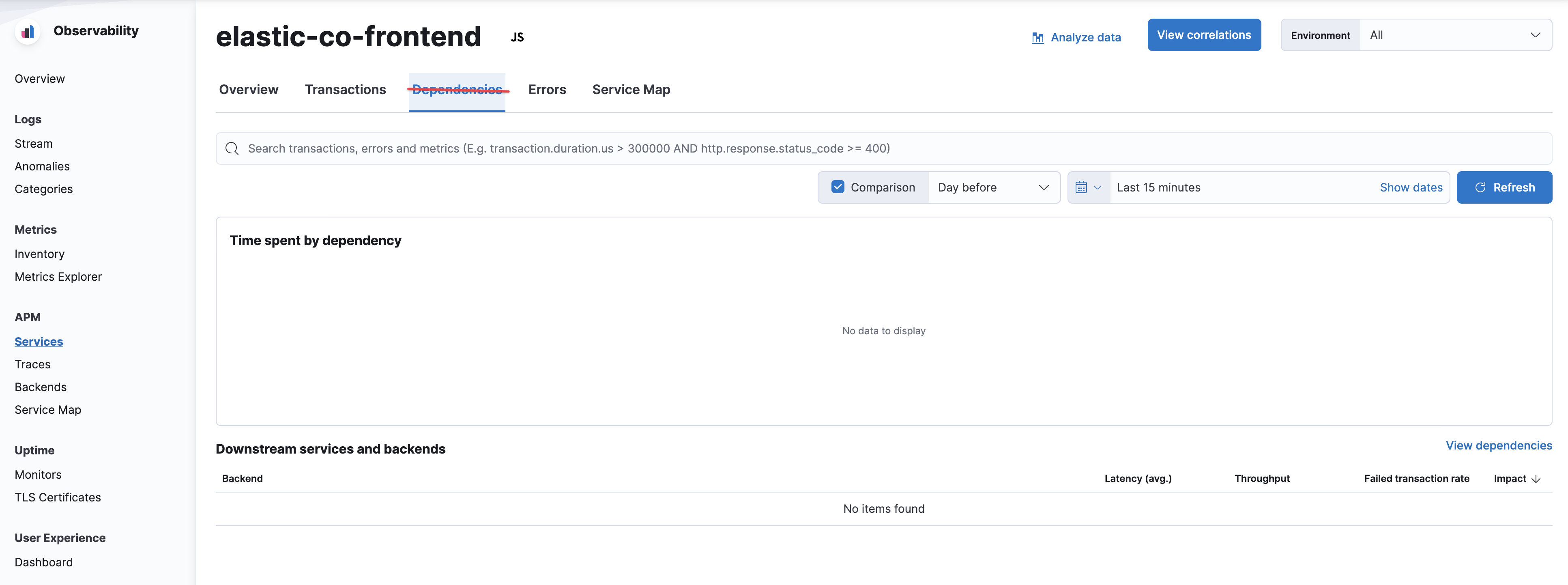 [APM] Remove the Dependencies tab for RUM services · Issue #108510 ...