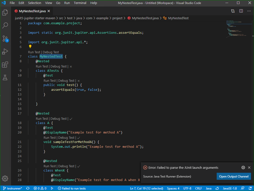 Click code lens can't run MyNestTest.java · Issue #1007 · microsoft ...