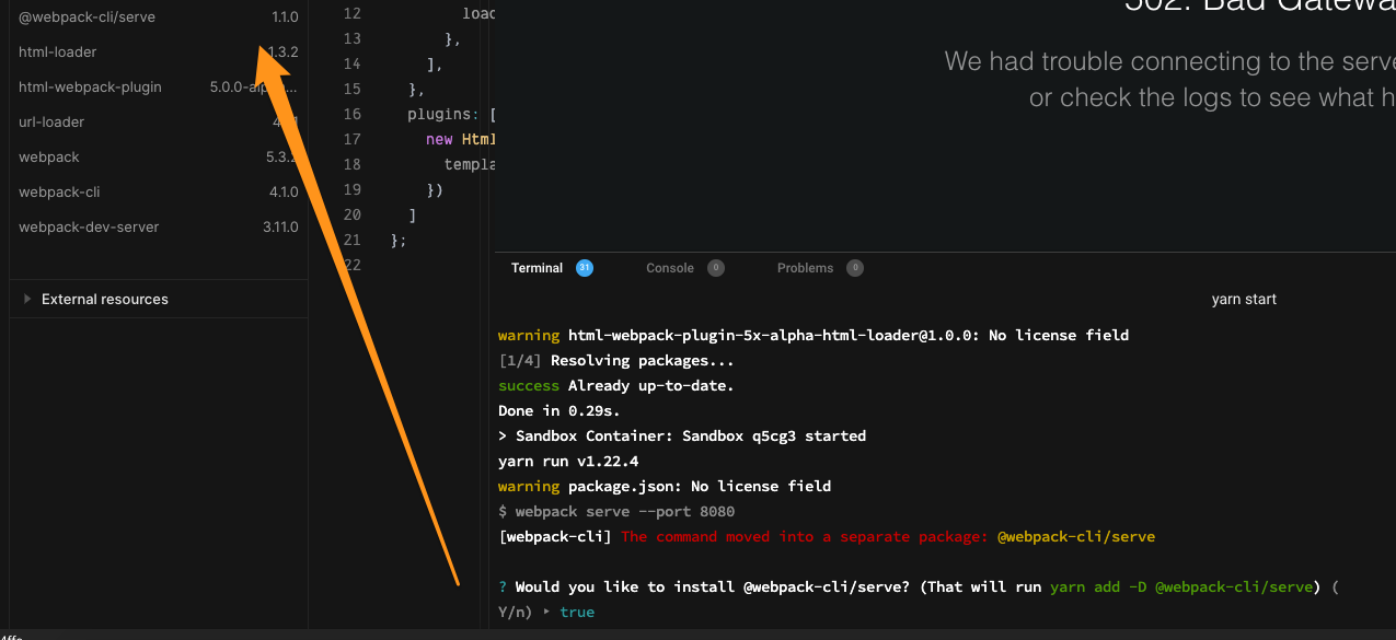 webpack serve doesn't detect @webpack-cli/serve on codesandbox anymore ...