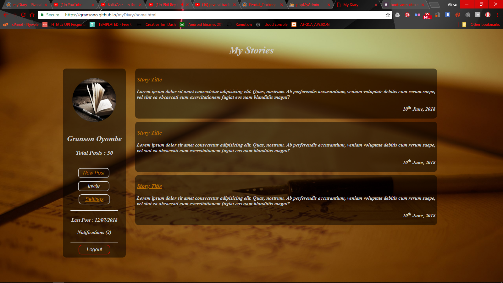 GitHub - GransonO/myDiary: A test diary web app. Aimed for better ...