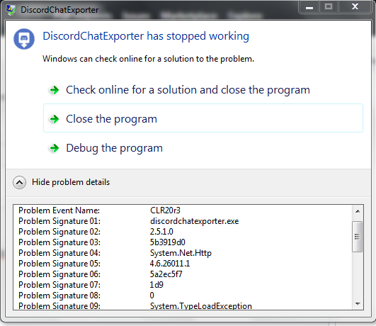 Crashes on startup · Issue #69 · Tyrrrz/DiscordChatExporter · GitHub