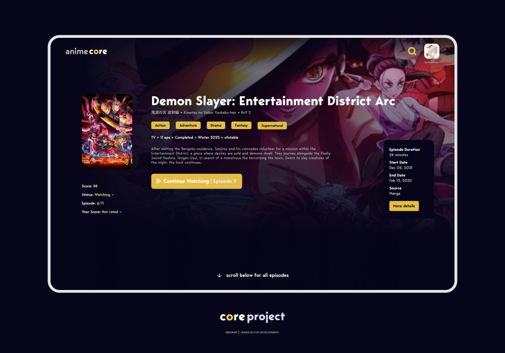 Anime Info Page Mockup