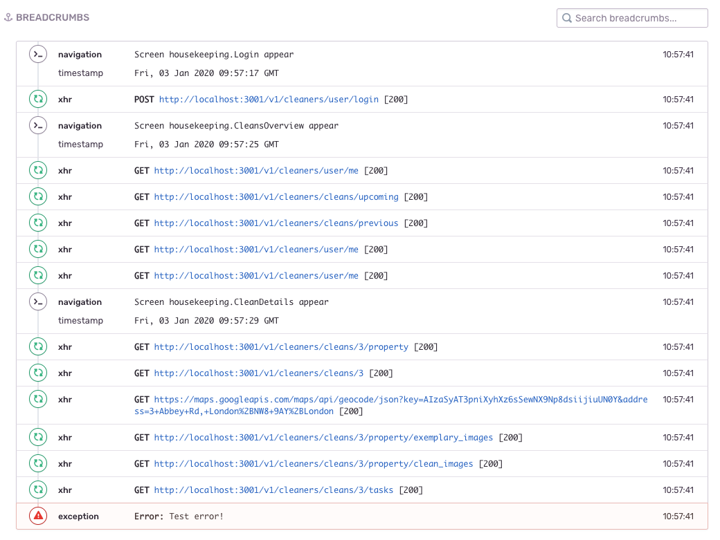 Inconsistent timestamps for breadcrumbs on Android · Issue 734