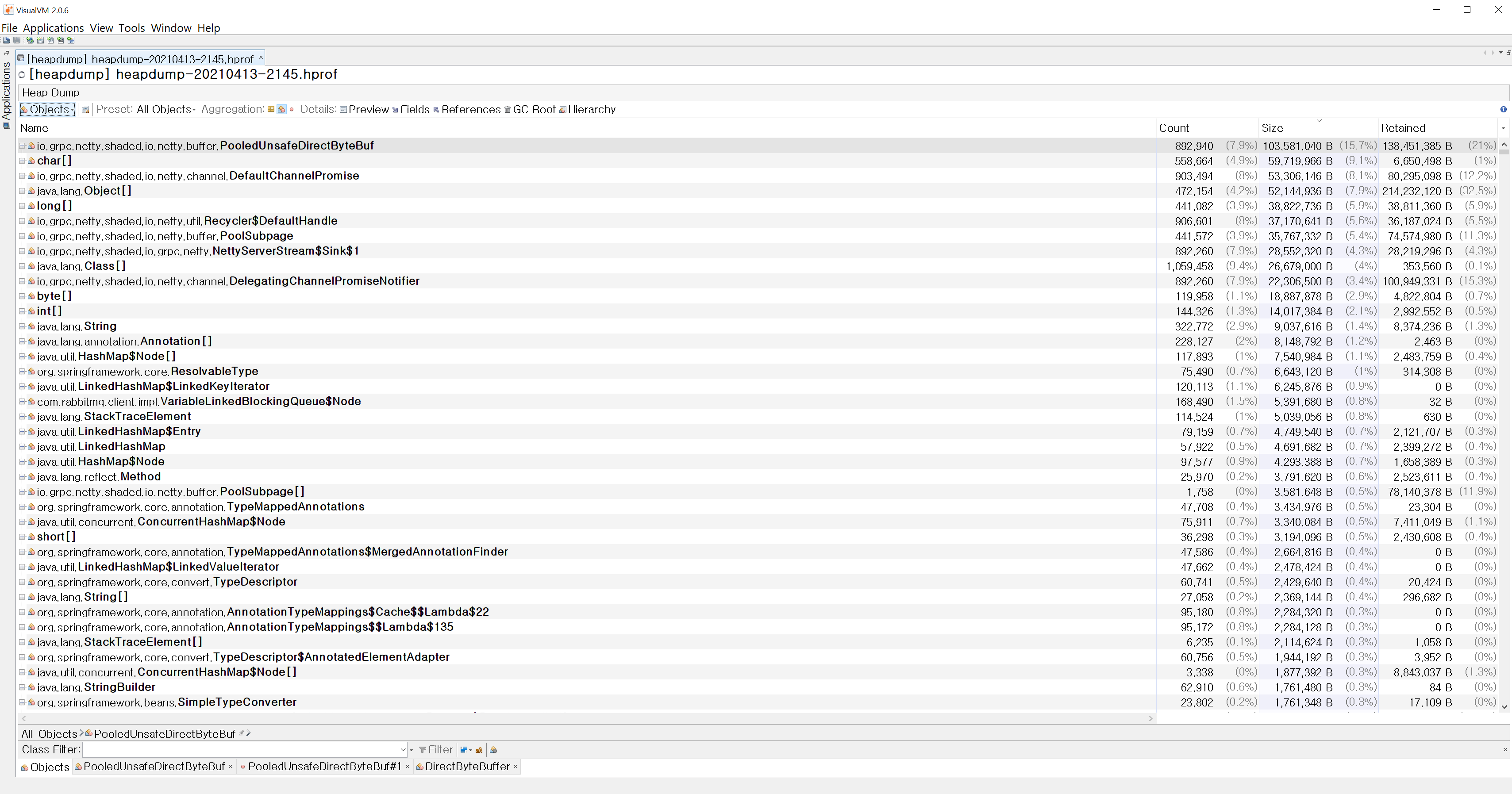 Off-heap memory grows without bound using streaming api · Issue #8058 ·  grpc/grpc-java