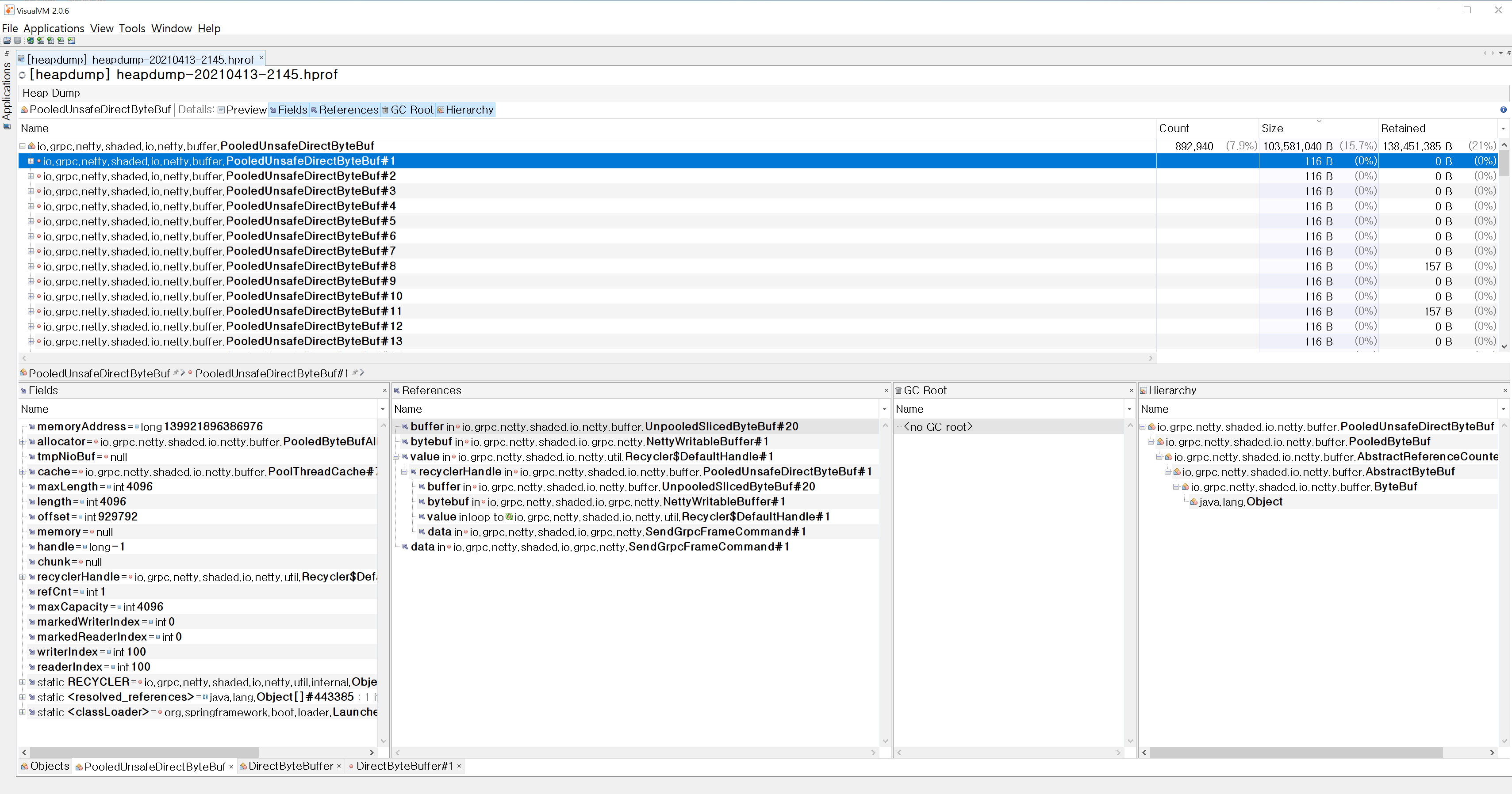 Off-heap memory grows without bound using streaming api · Issue #8058 ·  grpc/grpc-java