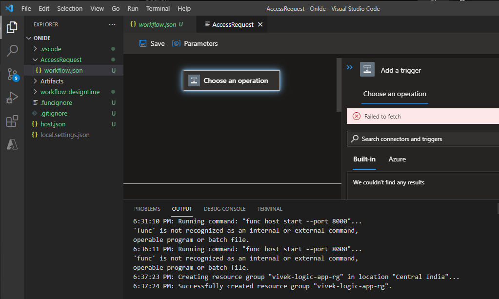 Not able to create Azure Logic App workflow using Visual Studio Code ...