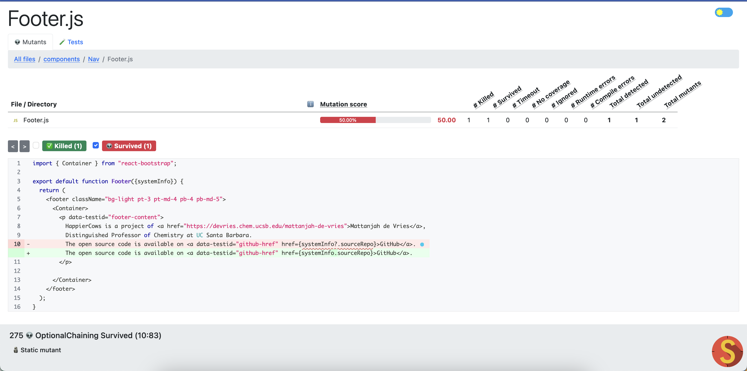 Add tests to make the stryker mutation and jest coverage 100% · Issue ...