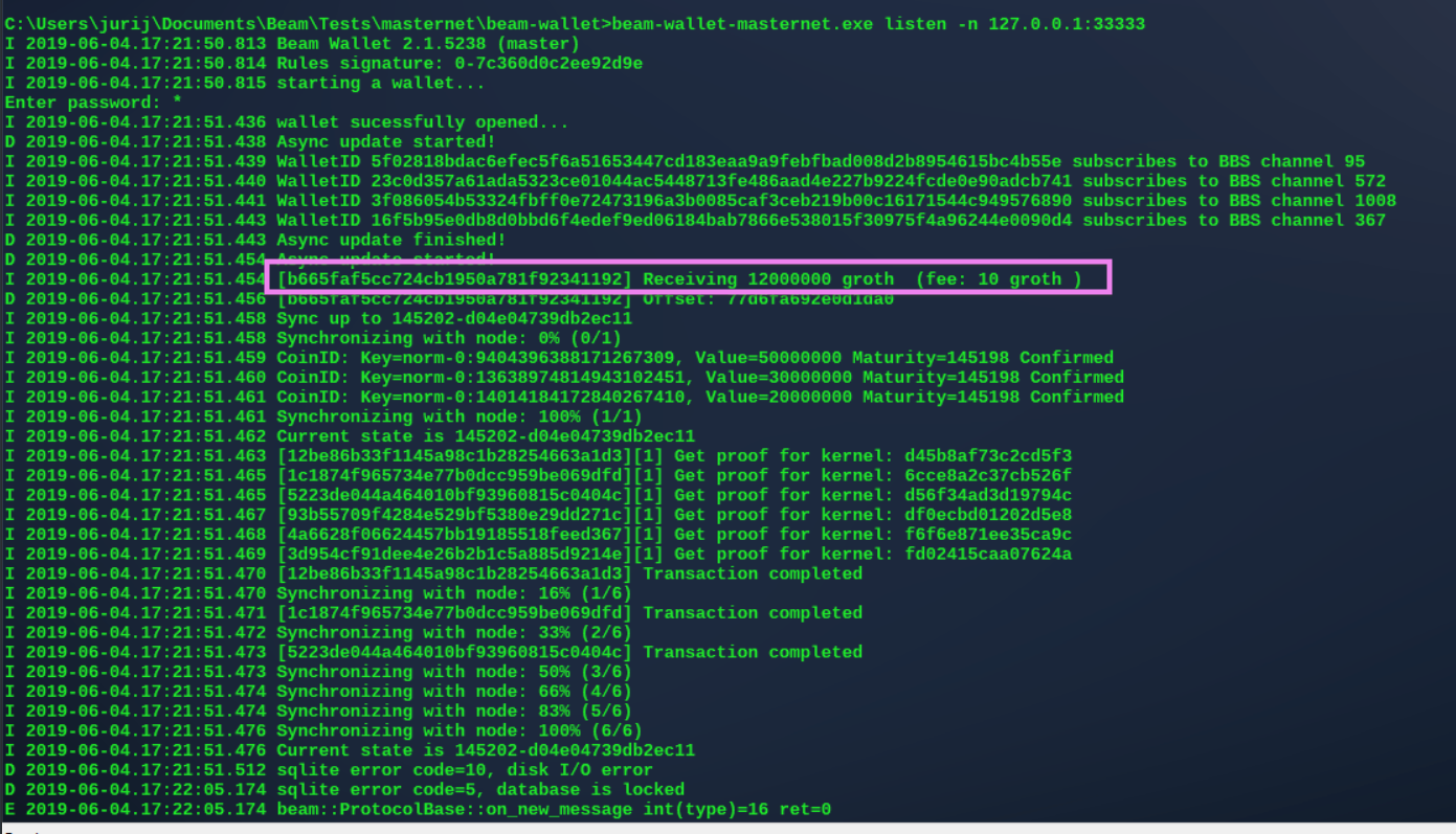 CLI wallet cannot process several incoming transactions on listen ...