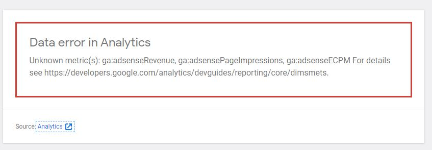 AdSense Dashboard Errors: Data Error in Analytics. Unknown metric(s ...