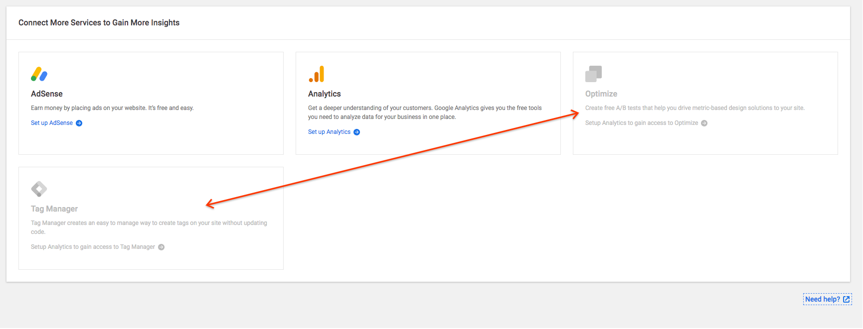 Optimize / Tag Manager setup. Add notice that Analytics module ...