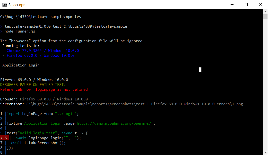 Testcafe - failed to create screenshot fails with Error: ENOTDIR: not a ...