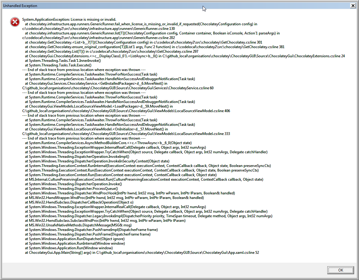 2019-11-07_Unhandled Exception on failOnInvalidOrMissingLicense -eq true