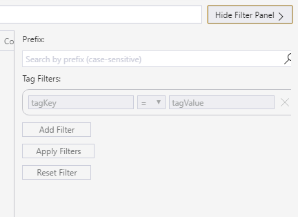The strings 'Prefix' and 'Tag' show incompletely on the filter panel ...