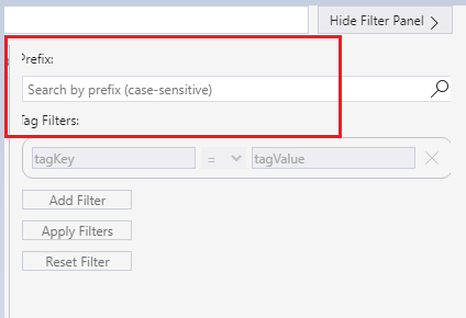 The strings 'Prefix' and 'Tag' show incompletely on the filter panel ...