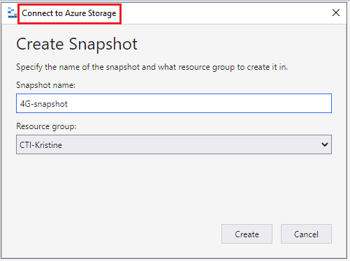 The title of create disk snapshot dialog displays as the title of the ...