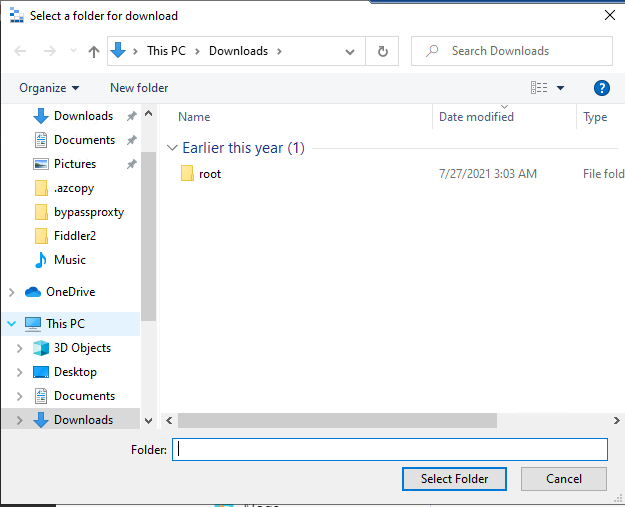 Nothing happens when clicking 'Select Folder' button during download ...