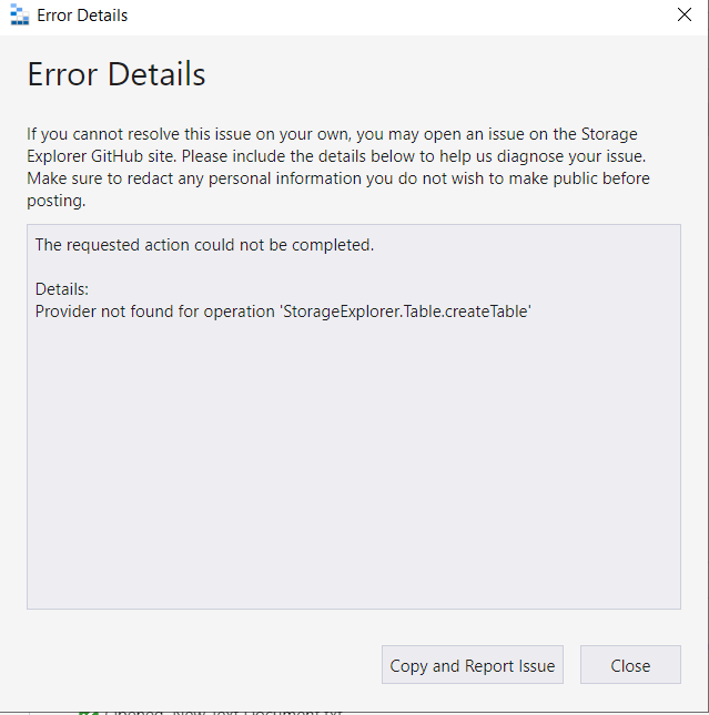 An error dialog pops up when creating one table with a valid name ...