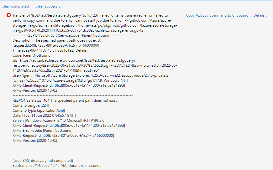 There is an error '404 The specified parent path does not exist'' when ...