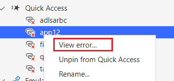 It is better to update the action item 'View error...' to 'View Error ...