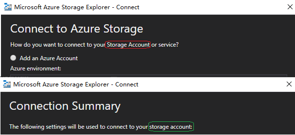 Use 'storage account' rather than 'Storage Account' of the description ...