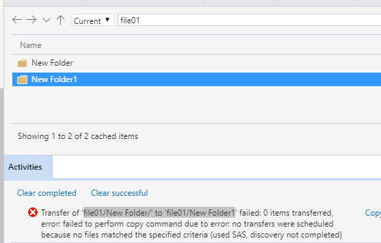 The cloned empty folder displays under file share editor after manually ...
