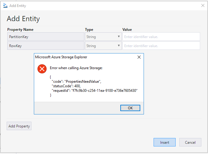 Keep same behaviors for inserting an entity with empty PartitionKey and