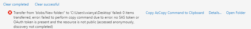 Fail to paste one folder from a public connected blob container to ...