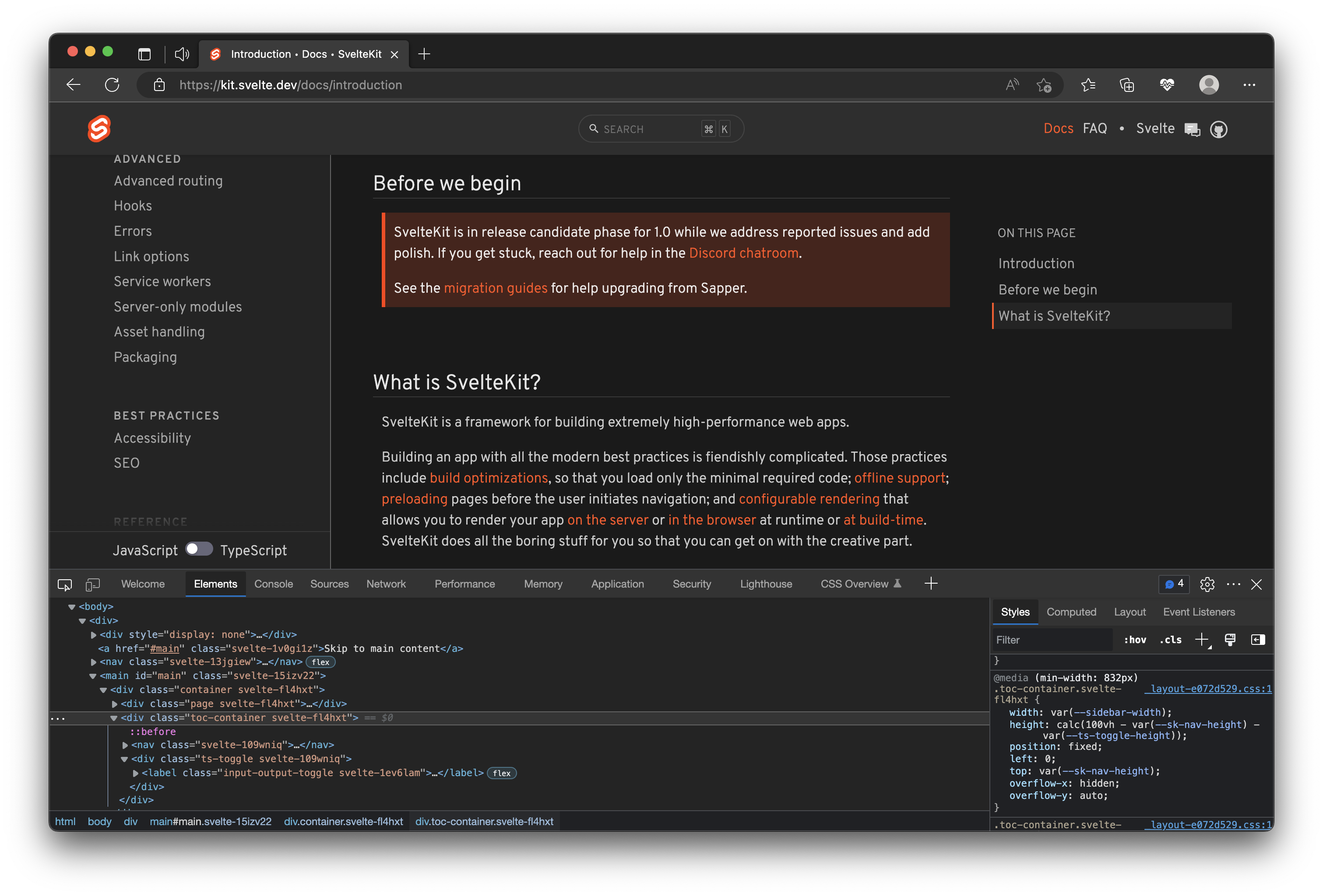 Hidden JS/TS switch in new docs · Issue #7919 · sveltejs/kit · GitHub