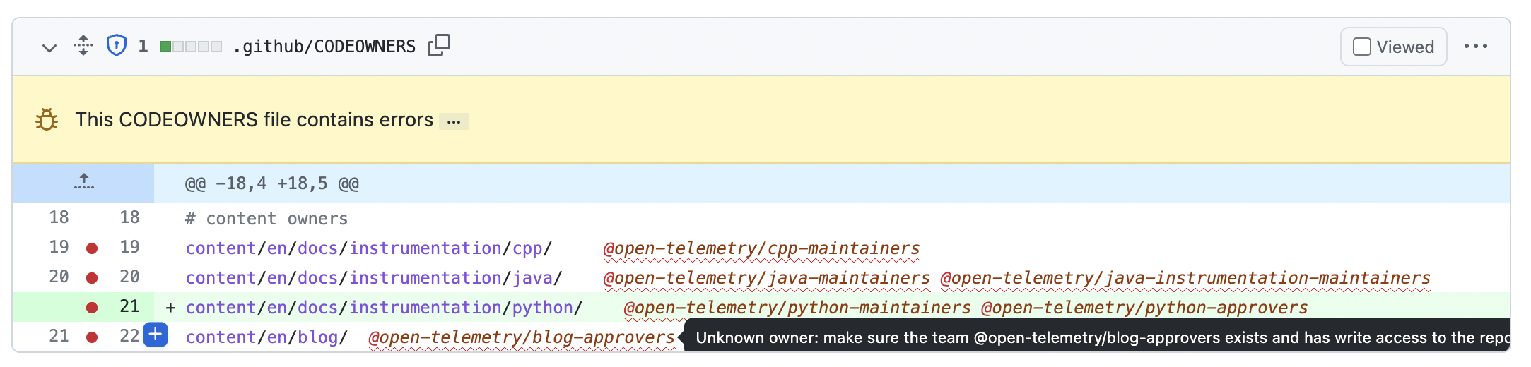 Fix CODEOWNERS errors reported by GitHub · Issue #1274 · open-telemetry ...