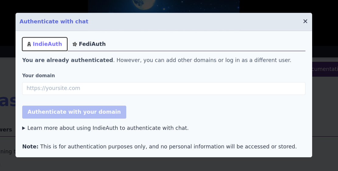 Web UI v2: Chat authentication modal · Issue #1863 · owncast/owncast ...