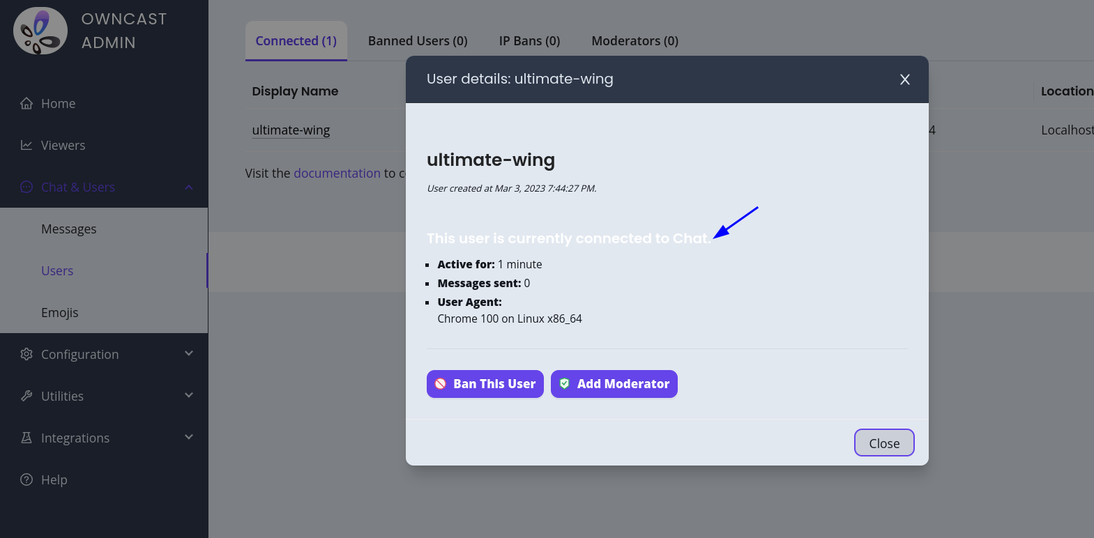 Chat user details modal in the admin has incorrect white text · Issue ...