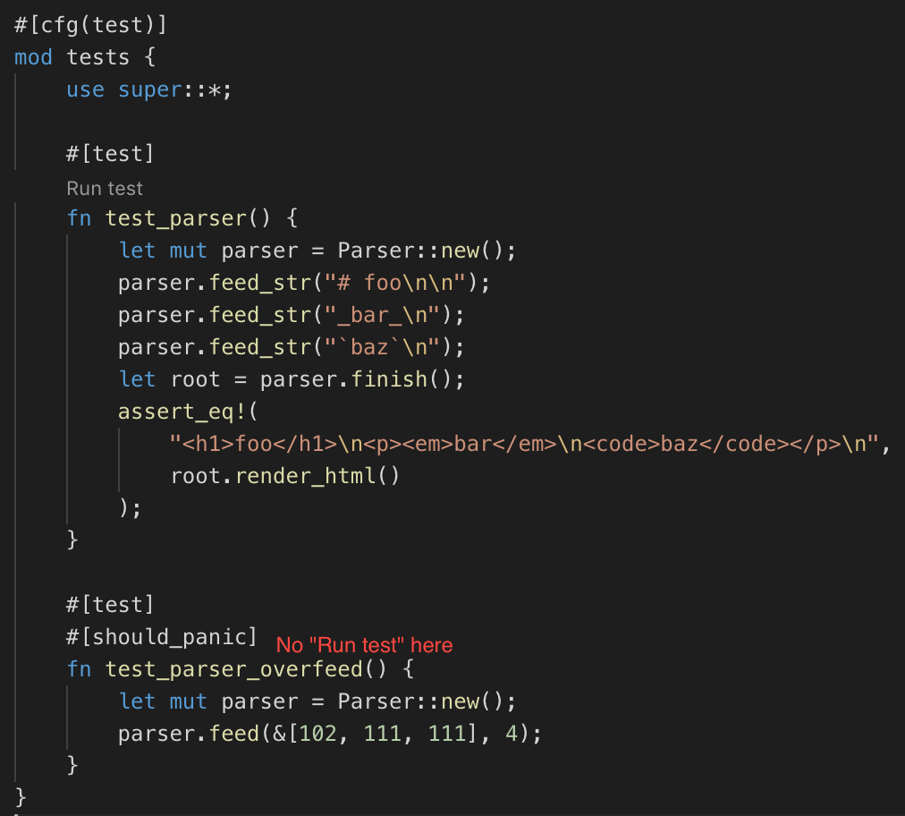 No "Run test" lens when test #[should_panic] · Issue #432 · rust-lang ...
