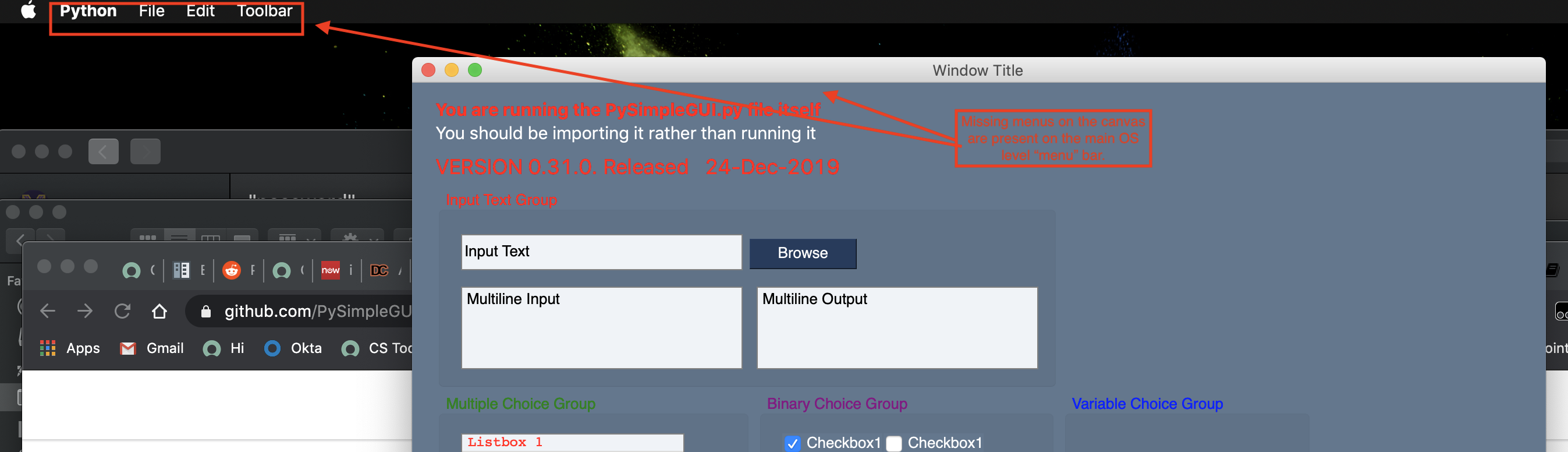 [ Enhancement/Bug/Question] Frames, Menus and Sliders not displaying ...