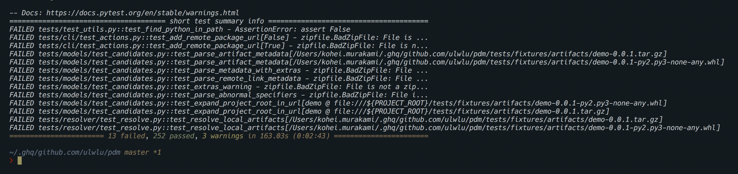 MacOS failed 1 test in current master · Issue #347 · pdm-project/pdm ...