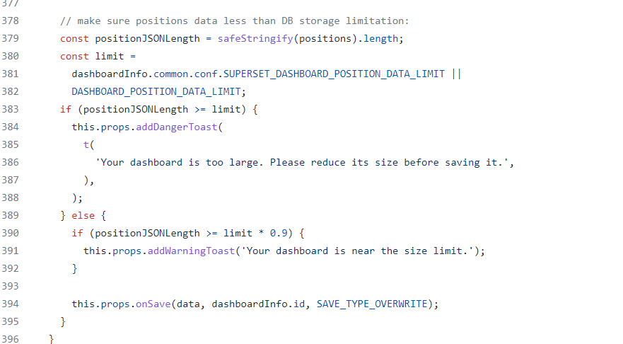 Your dashboard is too large. Please reduce the size before save it ...