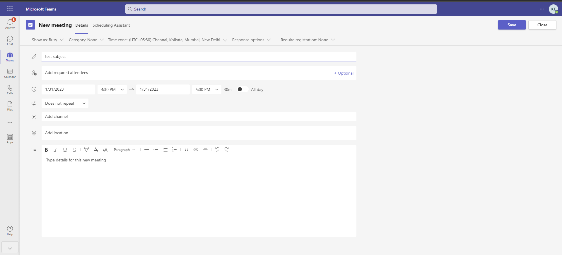 Deep link to open a meeting scheduling dialog not working for web ...