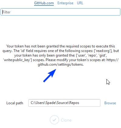 Token scope upgrade error · Issue #1945 · github/VisualStudio · GitHub