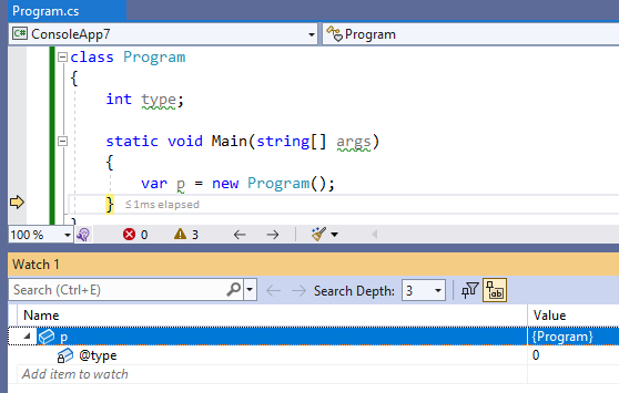 Why the Visual Studio's watch window show the property , and the "@" in ...